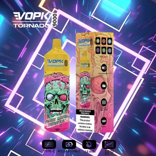 VOPK Tornado 9000 Puffs Disposable Vape 18ml Pre-filled Puff 9k Vapes Rechargeable E Cigarettes Pen