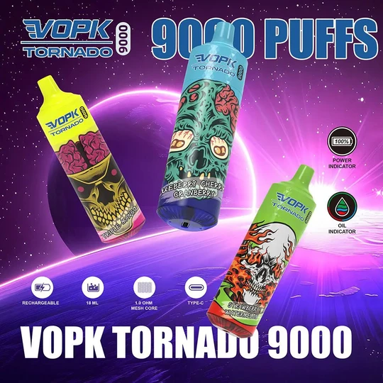 VOPK Tornado 9000 Puffs Disposable Vape 18ml Pre-filled Puff 9k Vapes Rechargeable E Cigarettes Pen