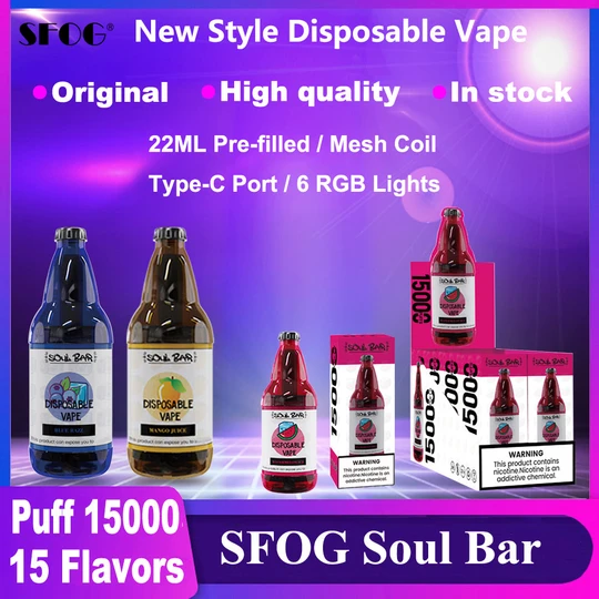 SFOG Soul Bar 15000 Puffs Disposable Vape Puff 15K With 6 LED Display 15 Flavors Vaper Pen