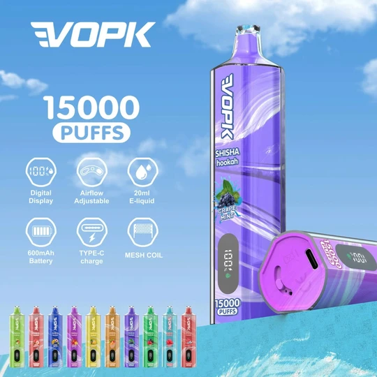 VOPK Shisha Hookah 15000 Puffs Disposable Vape Puff 15K DTL Vaper Pen With Smart Digital Display