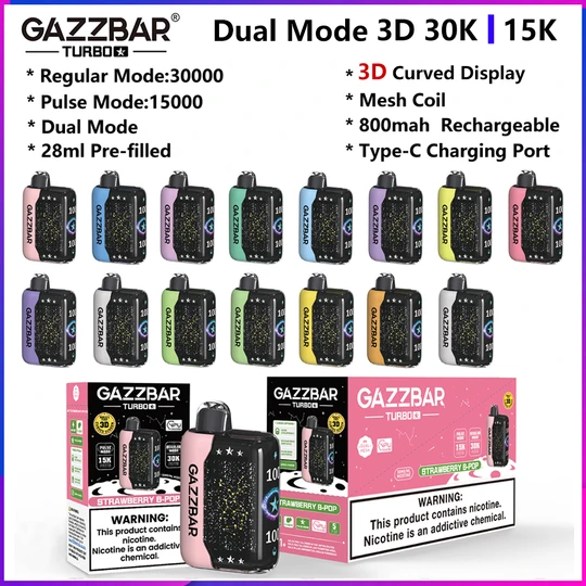 Gazzbar Turbo 30000 15000 Puffs Dual Mode Disposable Vape Pulse Regular puff 15K 30K Vaper Device