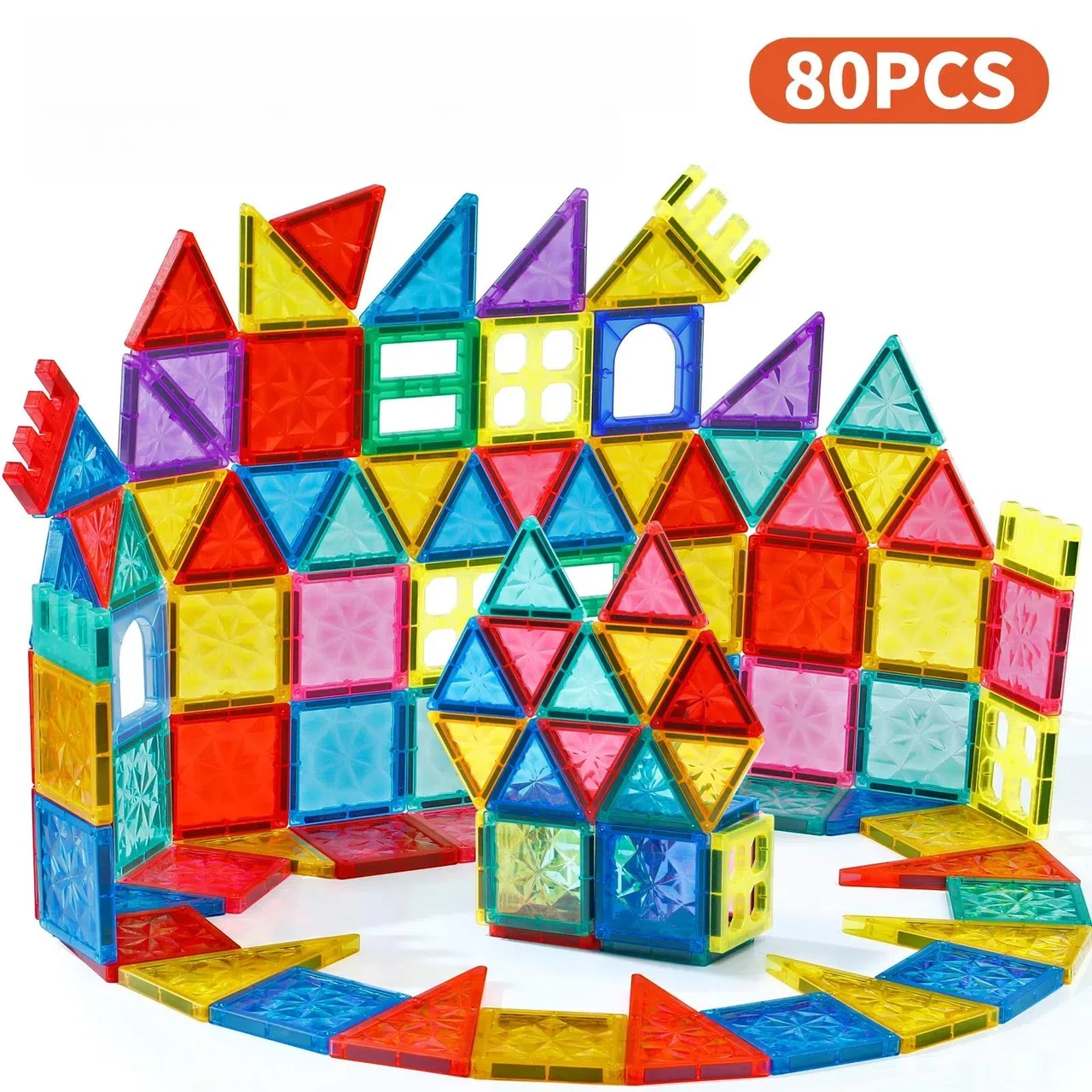 80 PCS Magnetic Tiles Building Blocks Toys for Kids - Educational Construction Blocks Magnet Toy