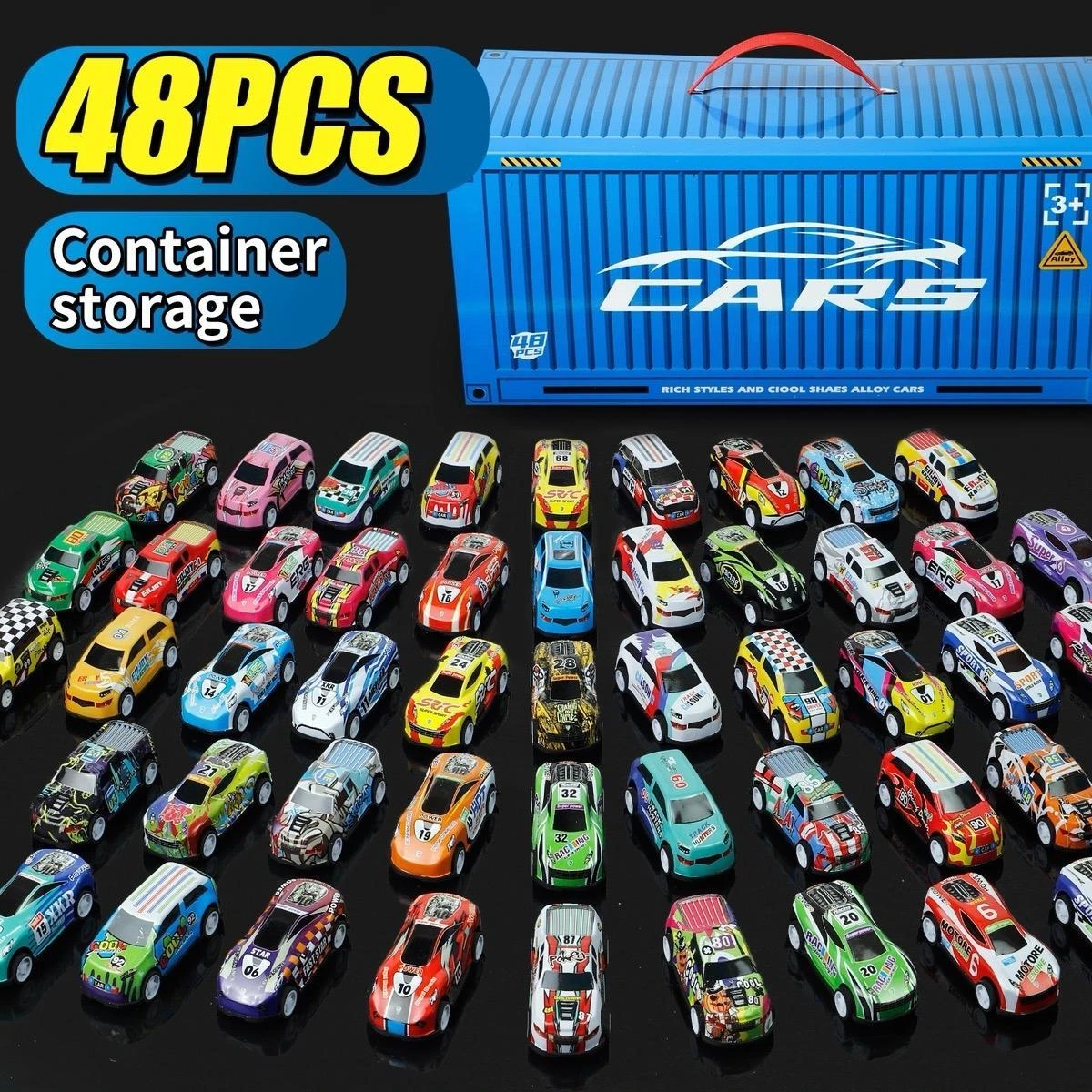 48-Piece Pull-Back Car Toy Set with Storage Box – Race Car Collection for Boys and Girls – Fun Toy Cars for Kids