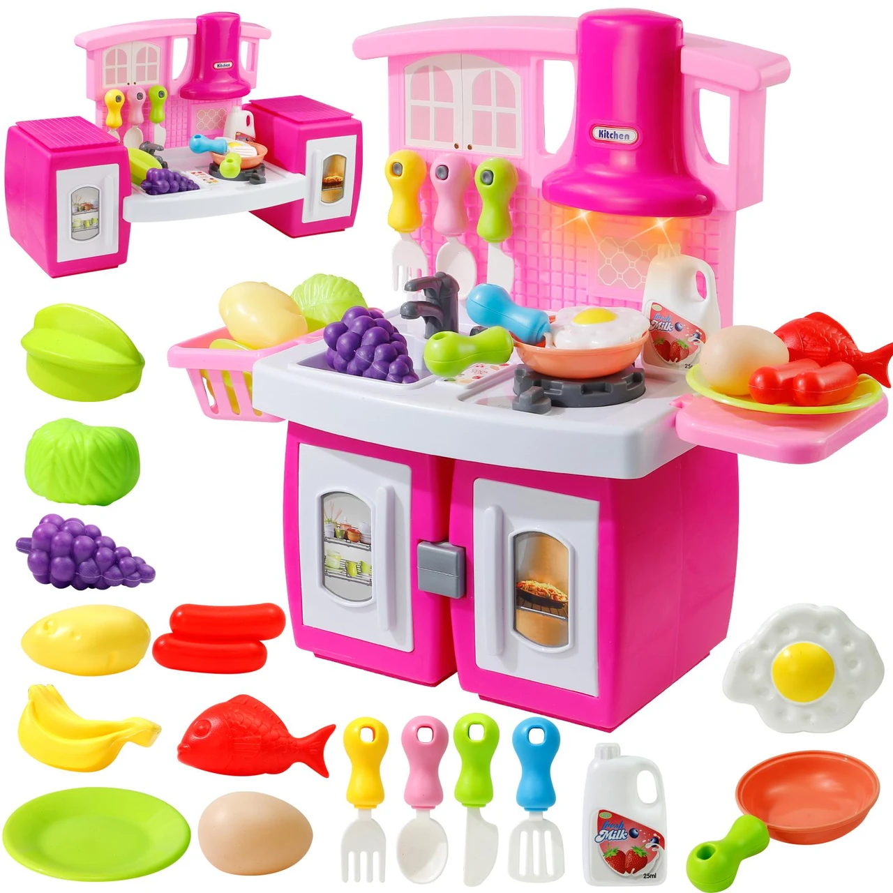 Deformable Kitchen Playset Toy for Girls Two Forms Cooking Toy for Kids with Rich Accessories