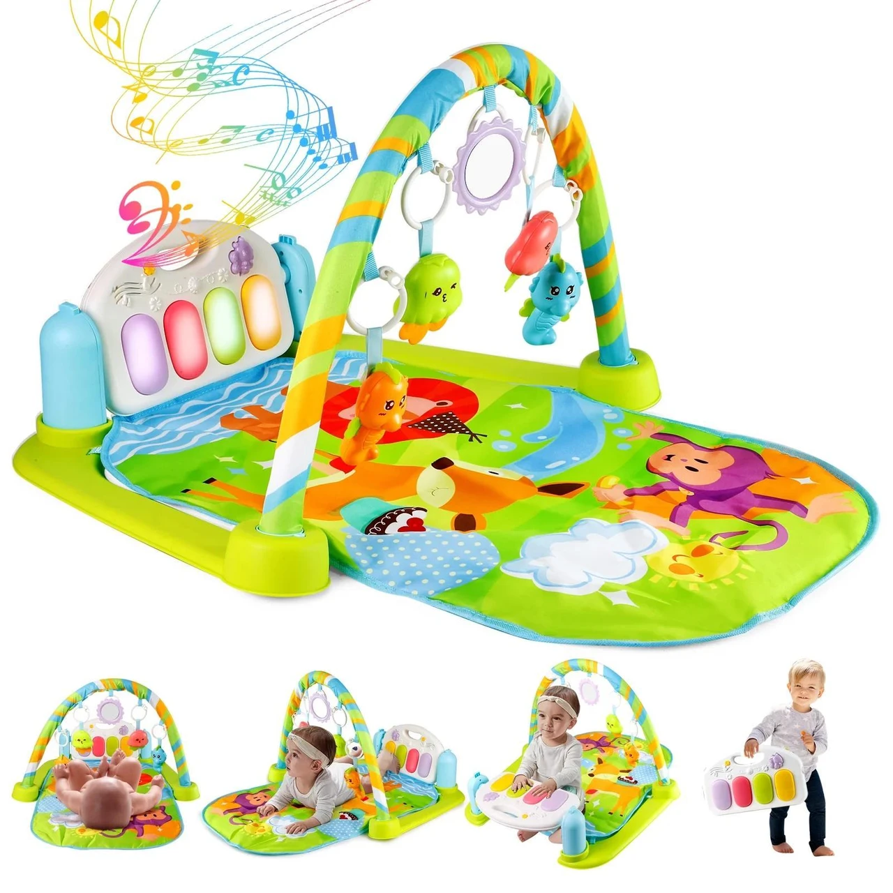 Baby Play Gym with Kick Piano and Musical Toys - Activity Mat with Rattle Maracas for Infant Growth and Fun