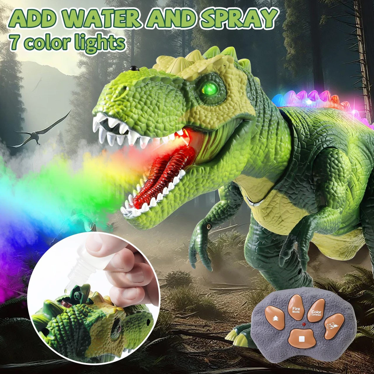 Remote Control T-Rex Dinosaur Toy for Kids RC Dino with Lights, Mist Spray & Realistic Sounds Perfect Gift for Boys