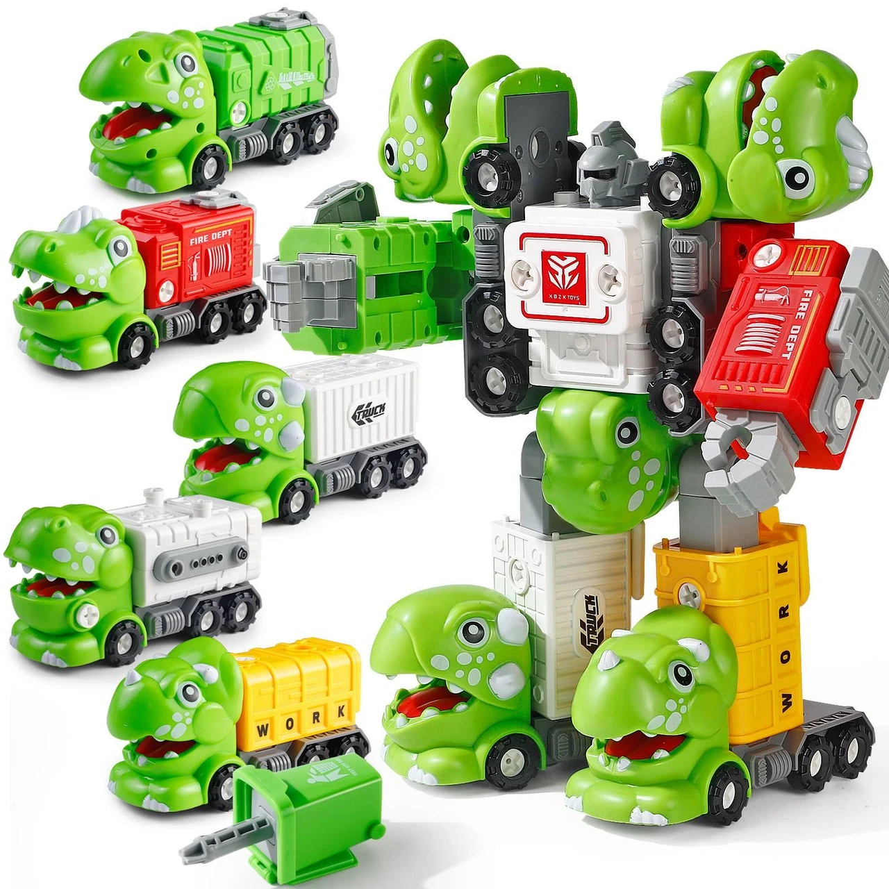 5-in-1 Transforming Dinosaur Truck and Robot Toy: Take-Apart Dinosaur Truck with Robot Conversion for Kids
