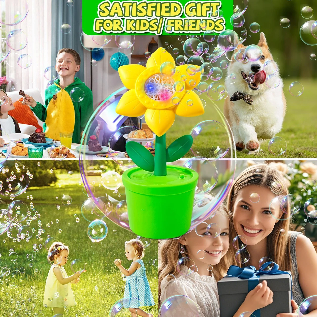 Sunflower Bubble Toy for Kids – 20,000+ Bubbles Per Minute, Safe and Fun Bubble Maker for Toddlers