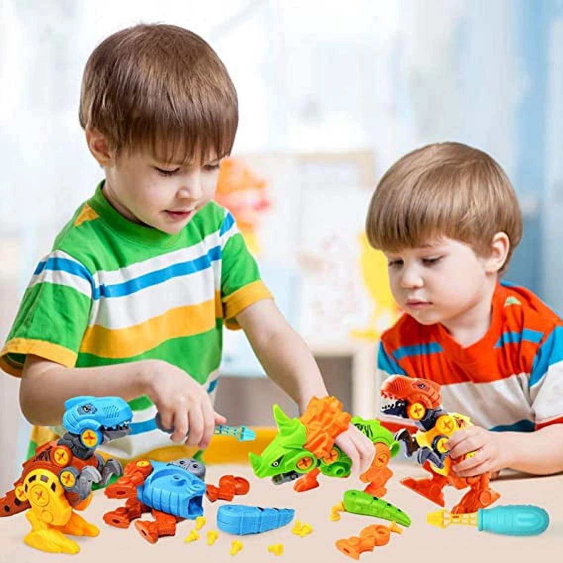 Electric Drill Dinosaur Toys - 4-Pack Take Apart Construction Set for Imaginative Play