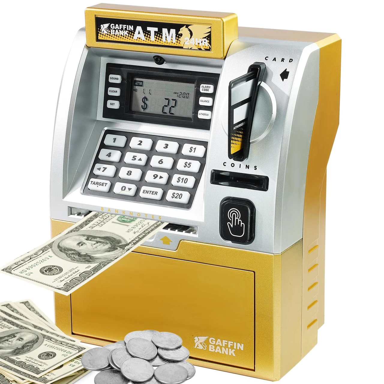 2025 Upgraded ATM Piggy Bank Toy for Kids with Debit Card, Coin Recognition & Balance Tracker