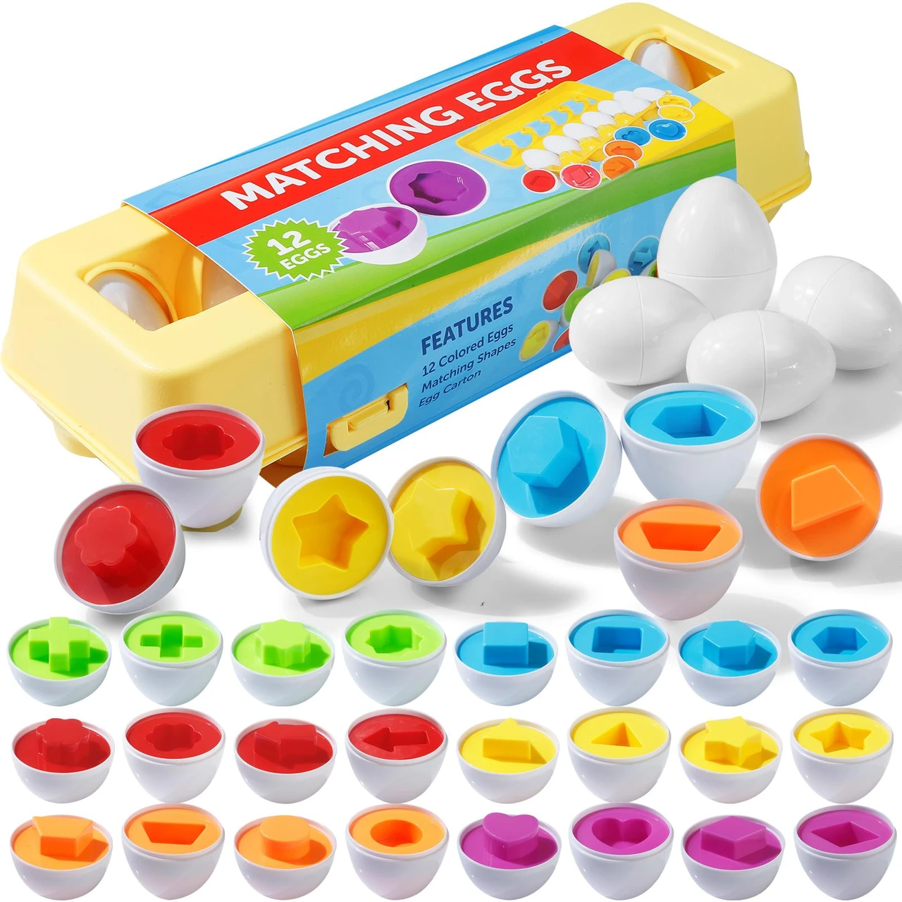 12 PCS Matching Eggs Puzzle Toy for Kids STEM Learning Toy Easter Gifts for Toddlers