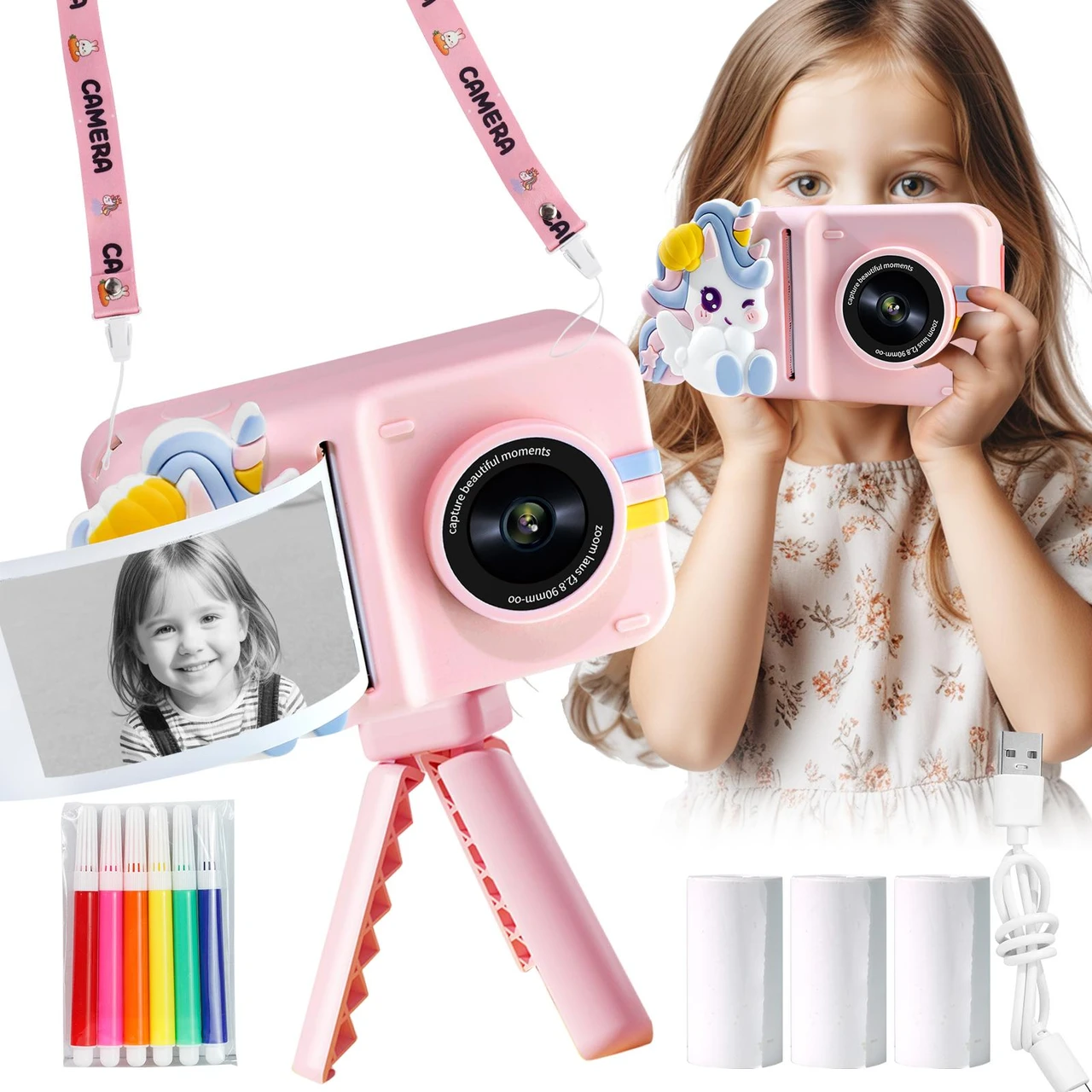 Kids Camera with Printer – Print Photos, Add Color, Record Videos & Play Games