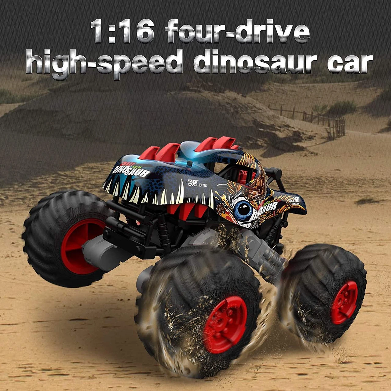 Dinosaur RC Monster Truck - 1:16 Scale, 20+ MPH High Speed, 4WD Extreme Off-Road Dino Car