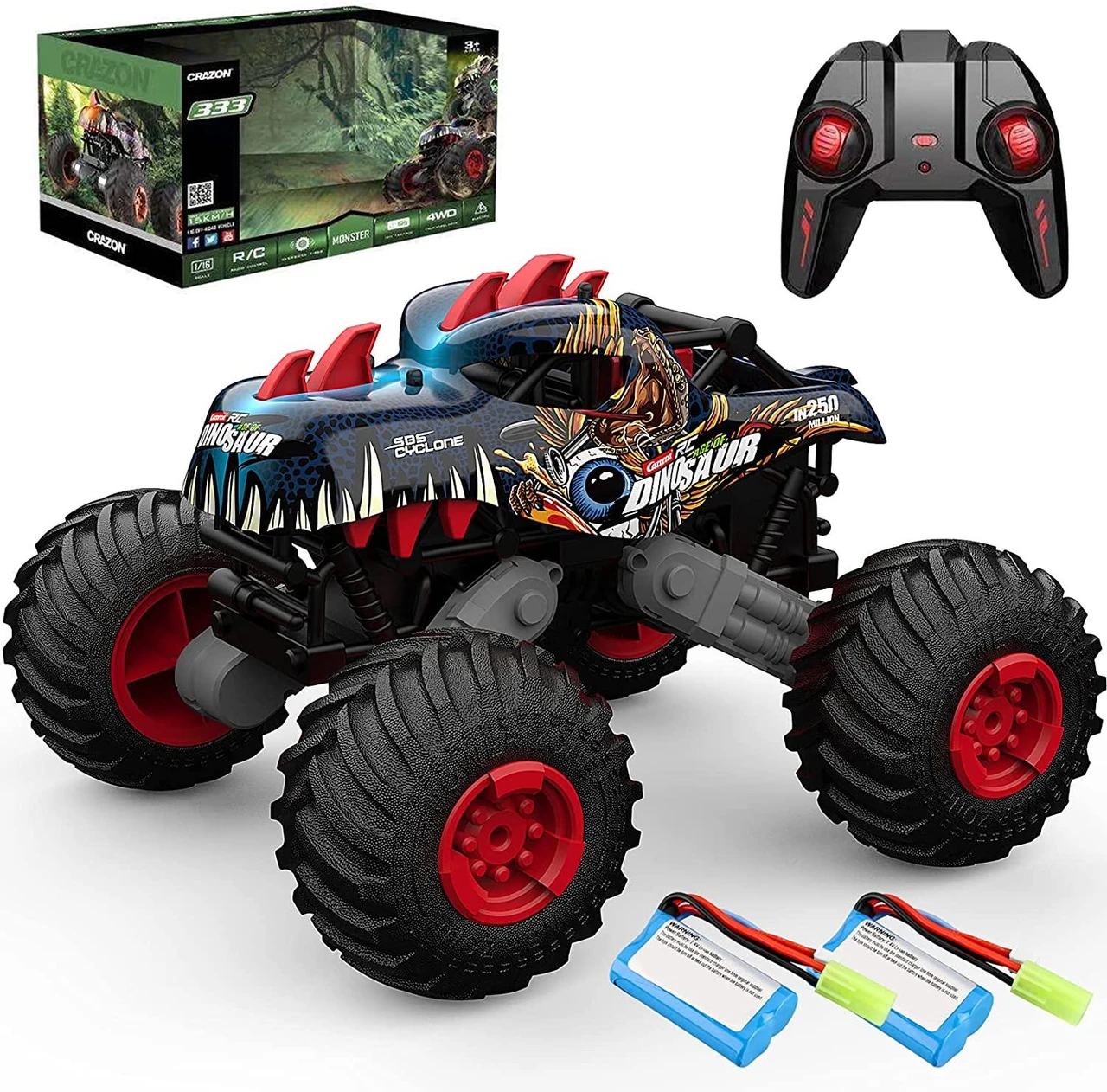 Dinosaur RC Monster Truck - 1:16 Scale, 20+ MPH High Speed, 4WD Extreme Off-Road Dino Car