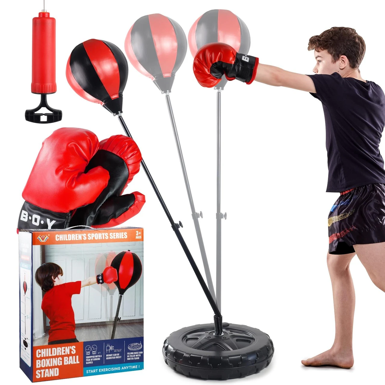 Junior Boxing Set Toy for Kids - Punching Bag with 43-Inch Adjustable Stand and Gloves for Exercise Fun