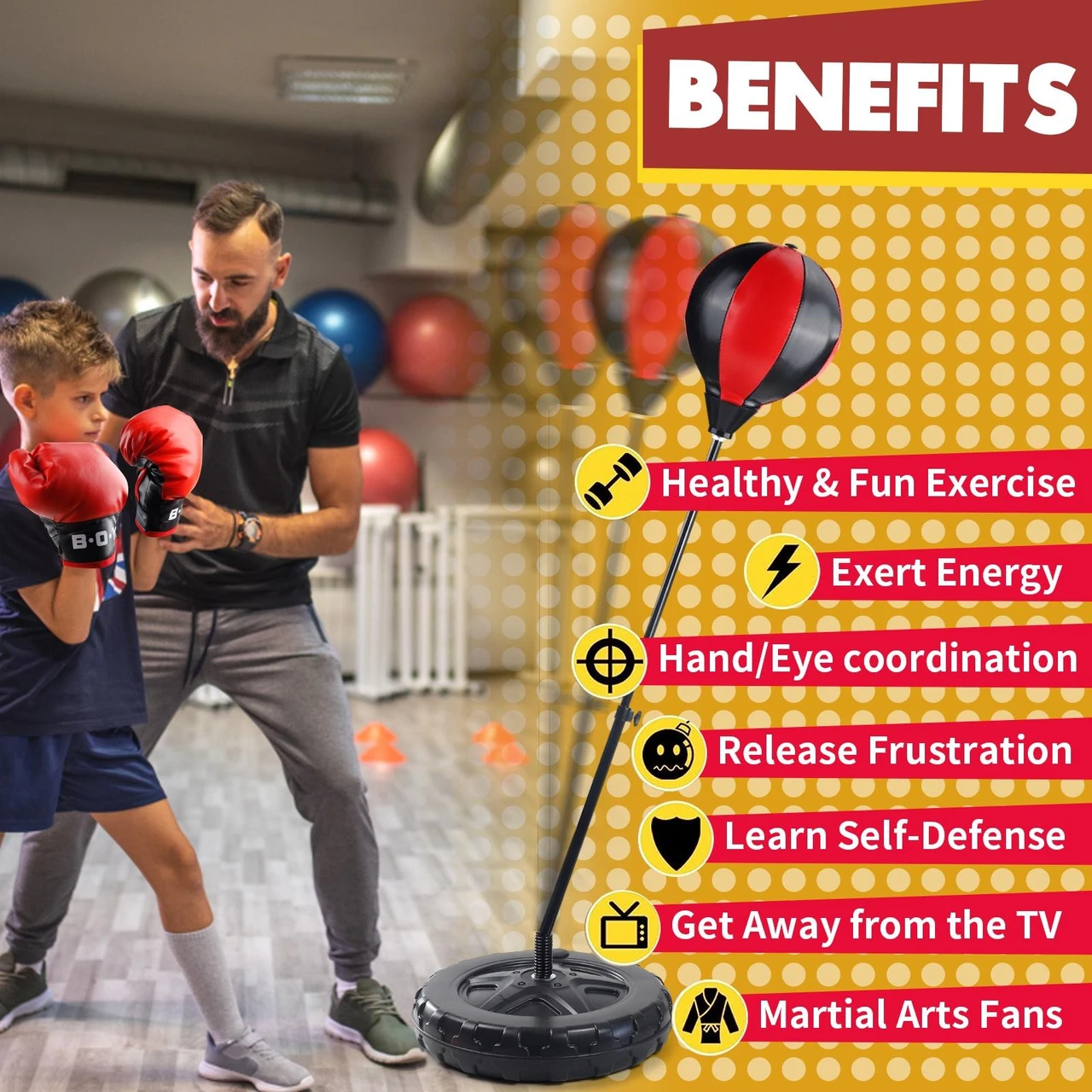 Junior Boxing Set Toy for Kids - Punching Bag with 43-Inch Adjustable Stand and Gloves for Exercise Fun