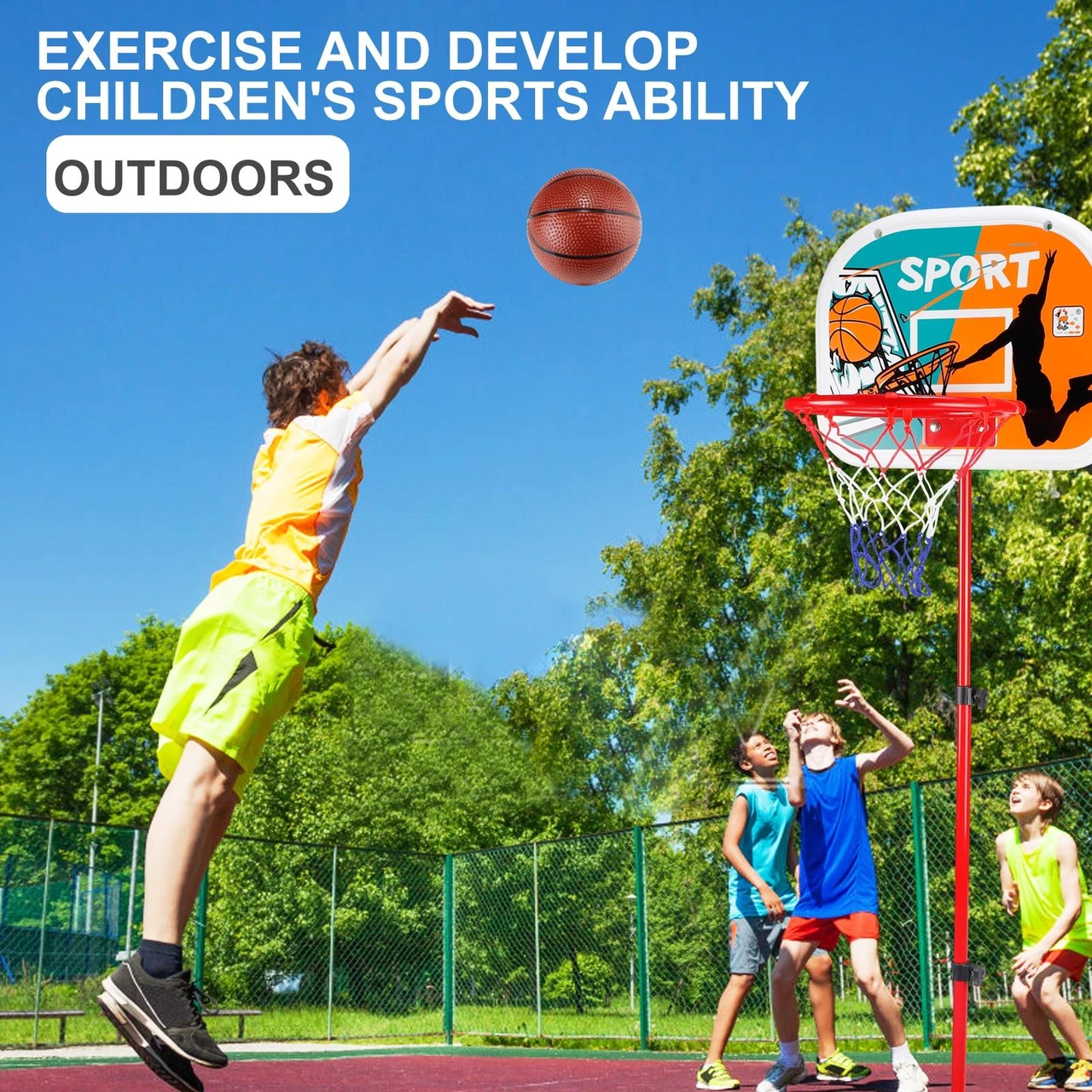 Basketball Hoop Toy for Kids - Adjustable Height 2.5 ft to 6.1 ft, Ideal for Backyard and Indoor Play