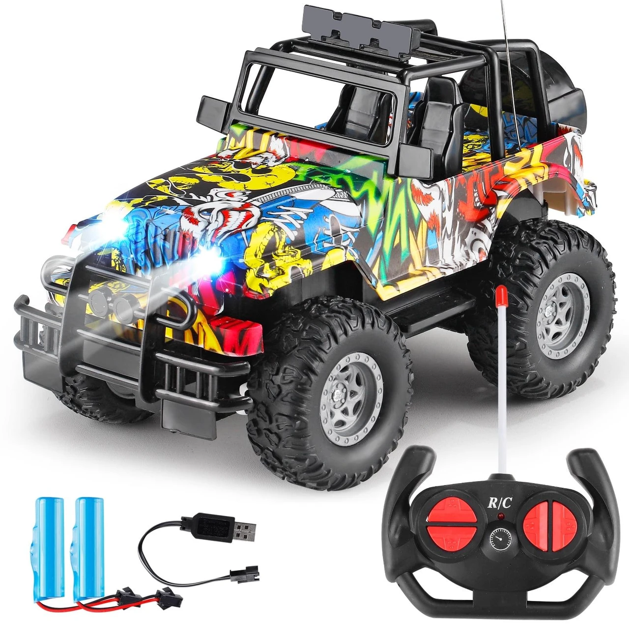 RC Monster Jeep Car- 1:18 Scale Jeep Remote Control Car, 2.4GHz Off-Road All-Terrain Vehicle