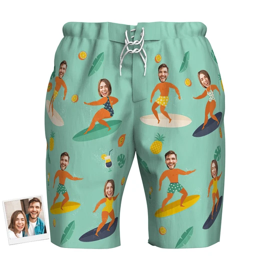 Custom Face Beach Shorts Couple Surfing Sport Gifts
