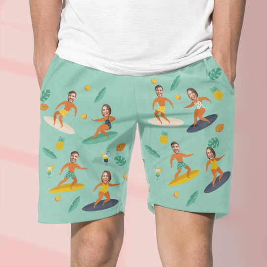 Custom Face Beach Shorts Couple Surfing Sport Gifts