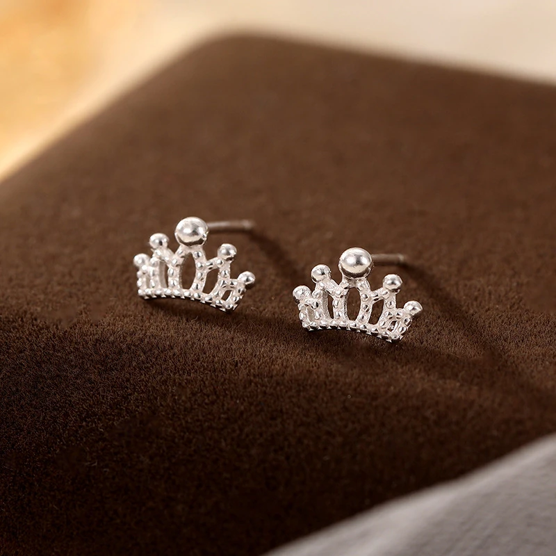 Crown S999 sterling silver earrings, handmade, earrings to prevent ear holes from getting blocked, simple and non-discoloring mini ear bone studs