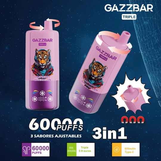 Gazzbar Triple 60000 puffs disposable vape puff 60K 3 in 1 flavors with LED smart display vaper