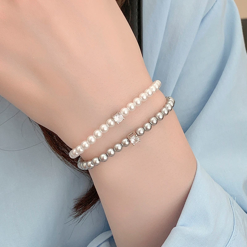 Elegant Pearl Bracelet with Crystal Accent for Women, White Pearl Stretch Bracelet for Women, Retro Beaded Zircon Pearl Bracelet for Women
