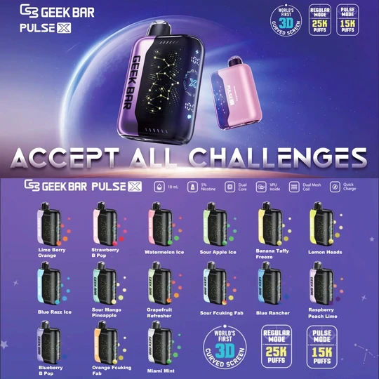 Geek Bar 25k 25000 puffs disposable vape device dual mode pulse X 15k 15000 With 3D smart display