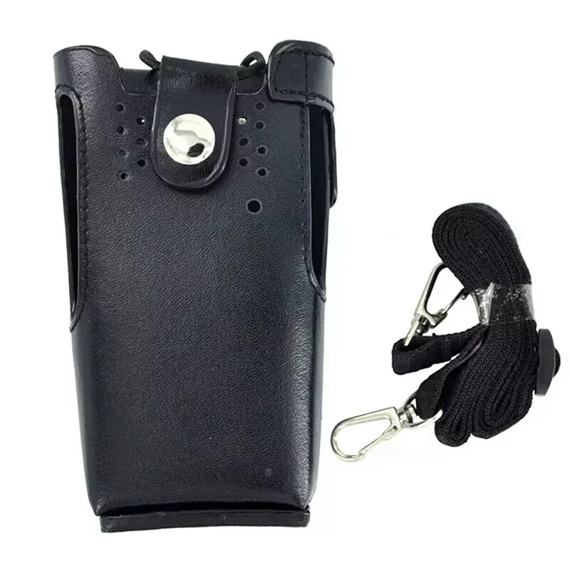 Hard Leather Case Carrying Holder Holster For Motorola HT750 HT1250 HT1550 CP200 EP450 CP040 CP140 GP328 GP329 GP338 GP328D GP3188 GP3688 Two Way Radio With Strap