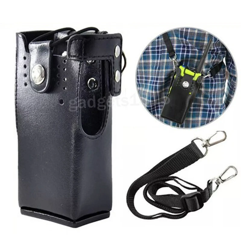 Hard Leather Case Carrying Holder Holster For Motorola HT750 HT1250 HT1550 CP200 EP450 CP040 CP140 GP328 GP329 GP338 GP328D GP3188 GP3688 Two Way Radio With Strap