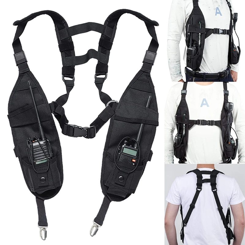 Shoulder Harness Holster Chest Holder Universal Vest Rig for Police Firefighter Two Way Radio Walkie Talkies