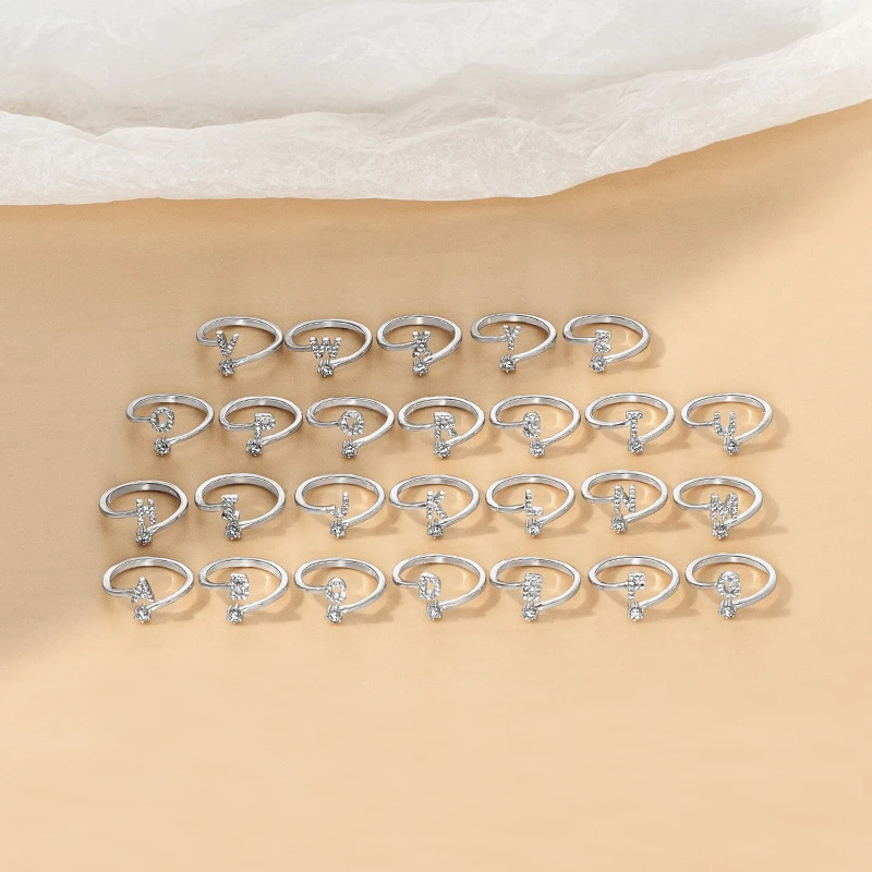925 silver, 26 English alphabet rings for women