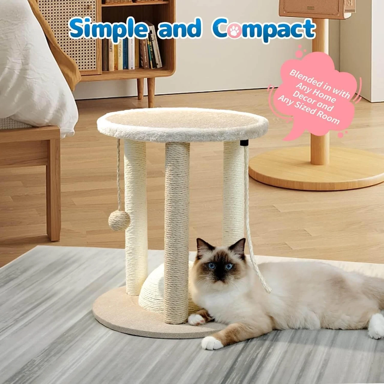 Cat Scratching Posts, Small Cat Tree for Indoor Cats, 4 in 1 Kitten Scratch Ball Toy with Hanging Ball and Sisal Rope