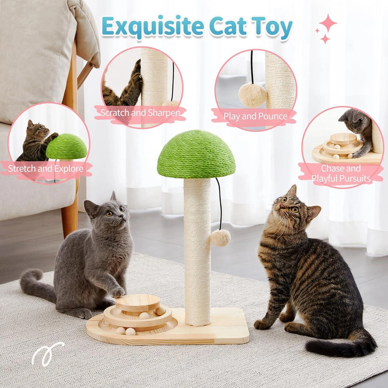 2-in-1 Mushroom Cat Scratcher with Sisal Ropes