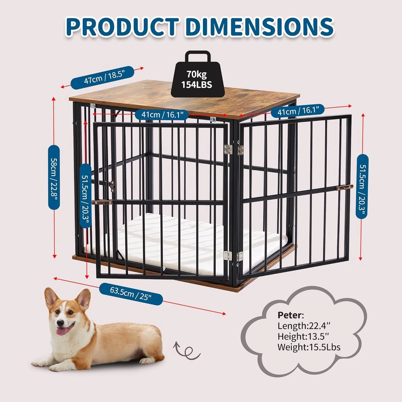 Heavy-Duty Dog Crate Furniture with Washable Cushion Indoor