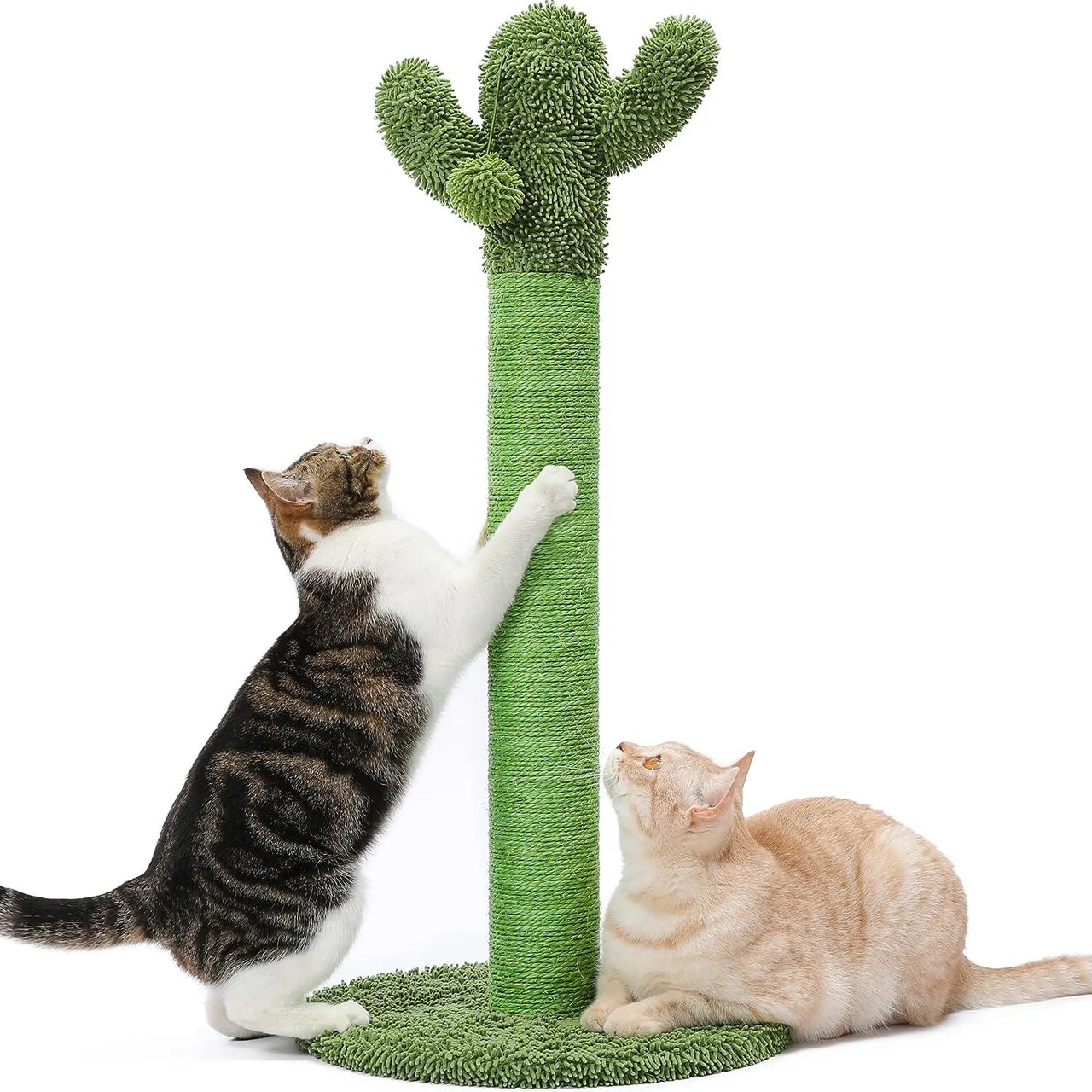 Cactus Cat Scratcher Kitten Scratching Post with Natural Sisal Rope for Indoor Cats Claw Scratcher, Vertical Green Cat Tree with Dangling Balls for Small Cats Kittens