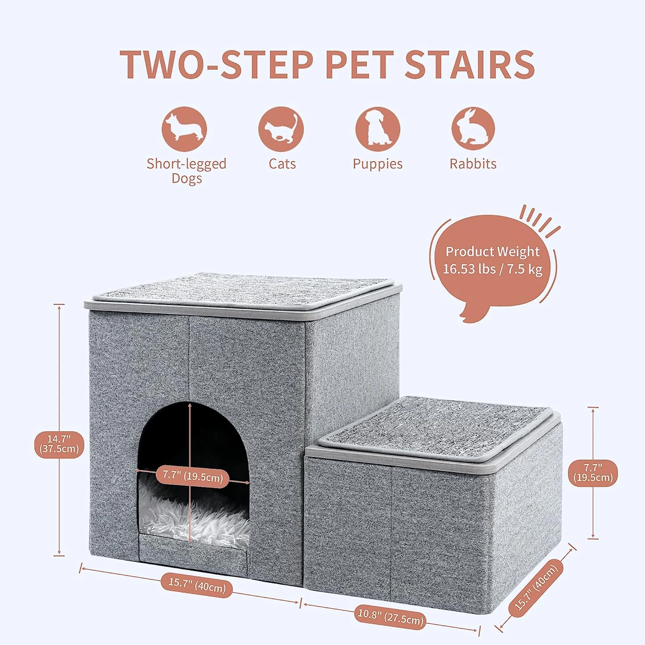 Cat Stairs for Bed, Pet Steps Puppy Dog Ladder for Old Cats, Doggie Step Stool for Small Dogs with Storage