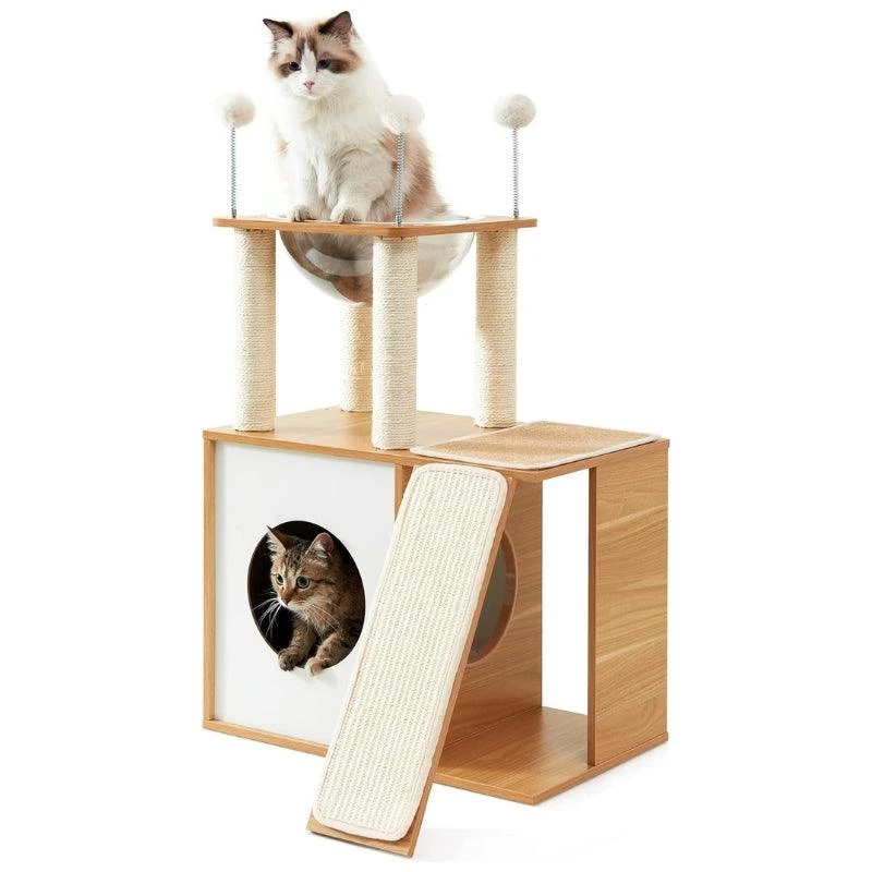 starway 35" Extra Tall Cat Tree Heavy Duty Condo with Scratch Post and Ramp
