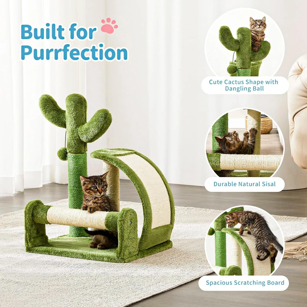starway 20" Cat Scratching Post, Cactus Cat Tree Scratcher for Indoor Cats Small, Adult Kitten Claw Scratch Pad with Natural Sisal Ropes