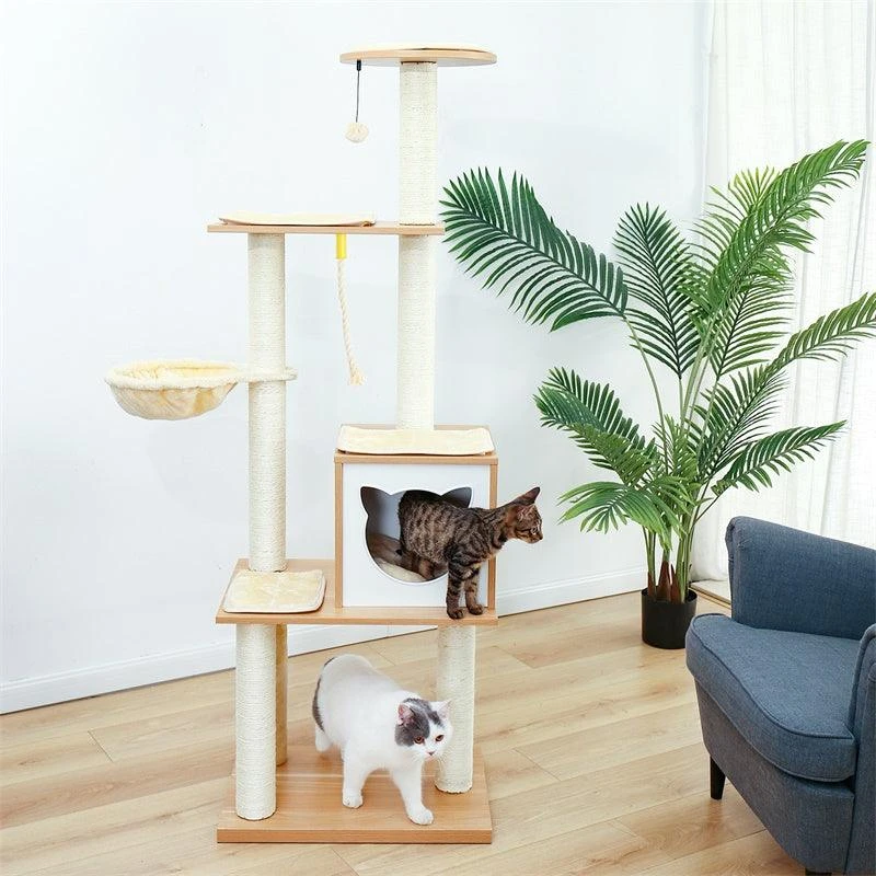 Modern Cat Tree Tower for Indoor Cats with Hammock