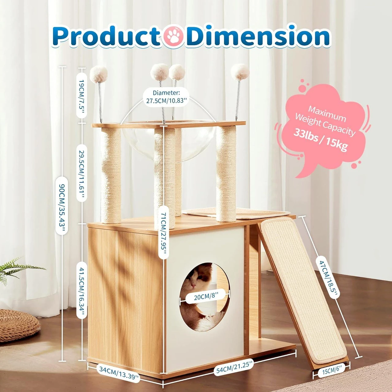 starway 35" Extra Tall Cat Tree Heavy Duty Condo with Scratch Post and Ramp