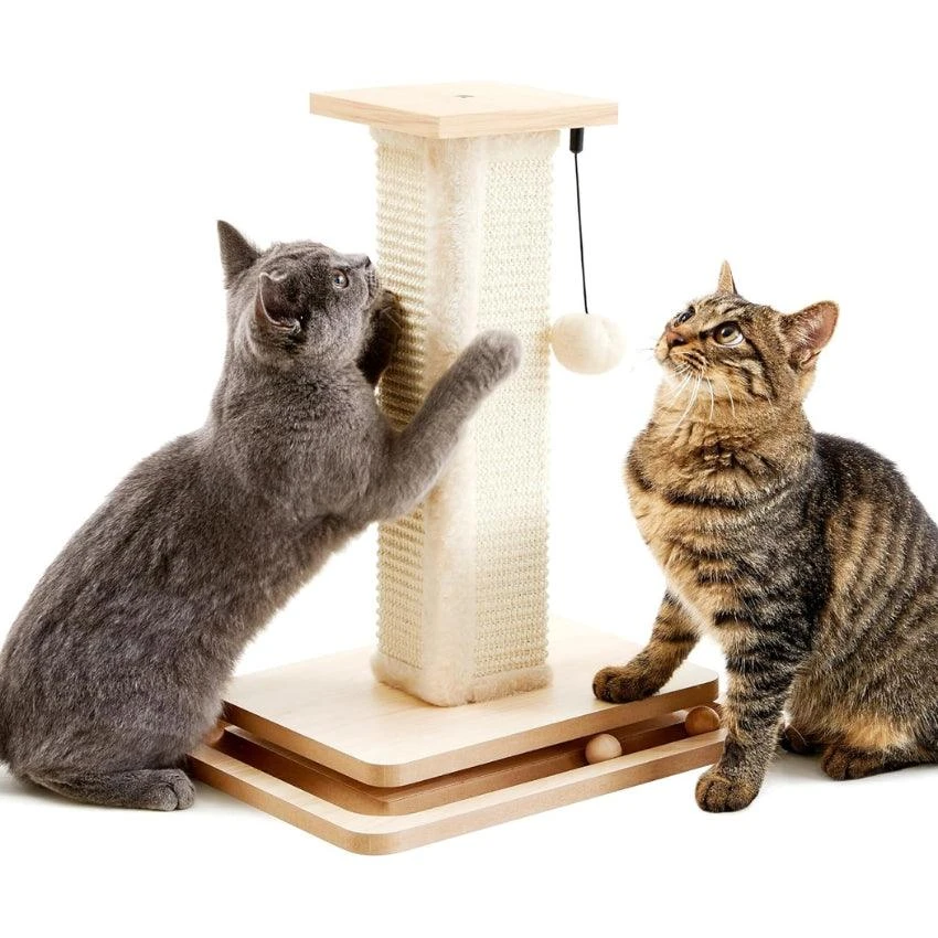 starway Cat Scratching Post, Cat Tree Tower with Sisal Post and Interactive Toy, 18", Beige