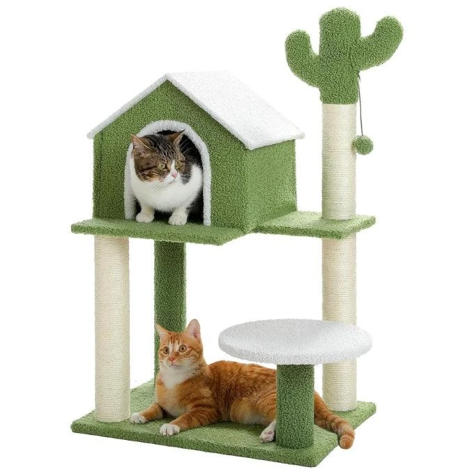 starway Cat Tree Cat Tower with Cozy Cat Condo, Cute Cactus Cat Tree Tower with Cat Scratching Post, Cat House, Cozy Platform, Perch for Cats Kittens