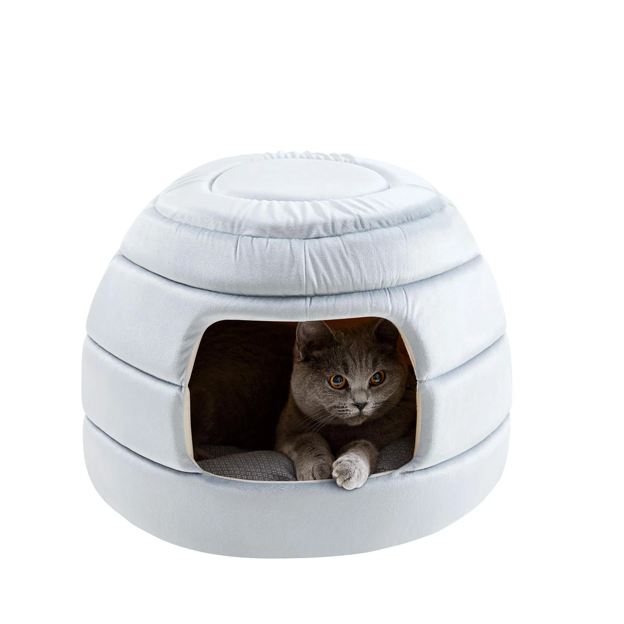 starway Cat Bed and House, 2-in-1 Foldable Cat Houses for Indoor Cats, Soft Velvet Cat Cave, Removable and Washable Cushion, Cat Condo for All-Season, Grey