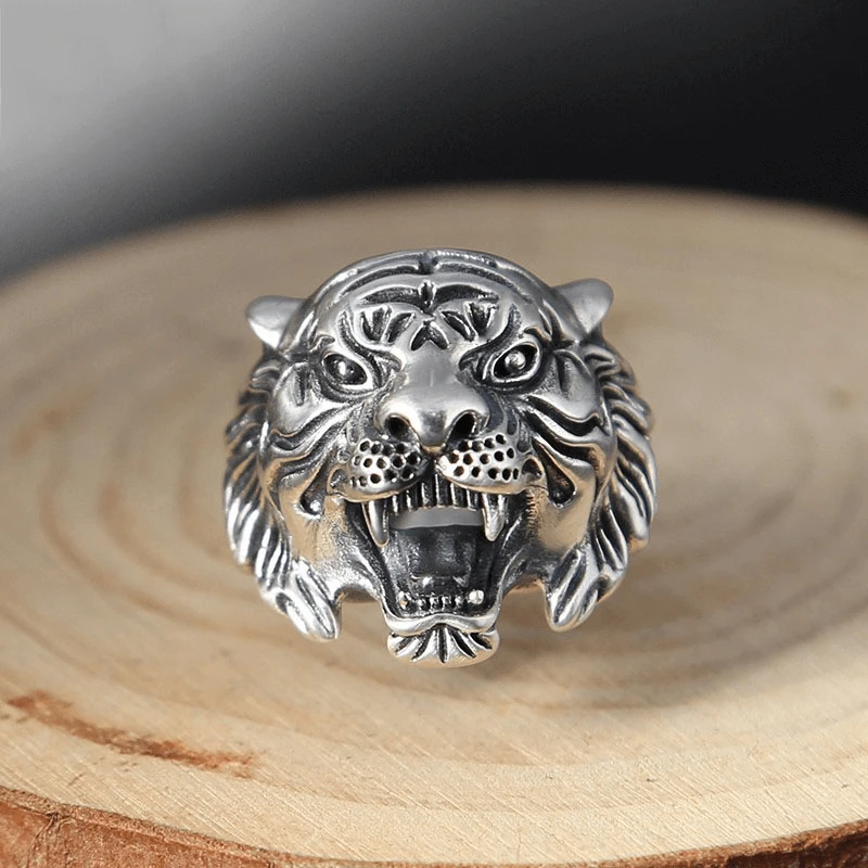 925 silver domineering men's tiger ring, Thai silver retro exaggerated tiger head ring