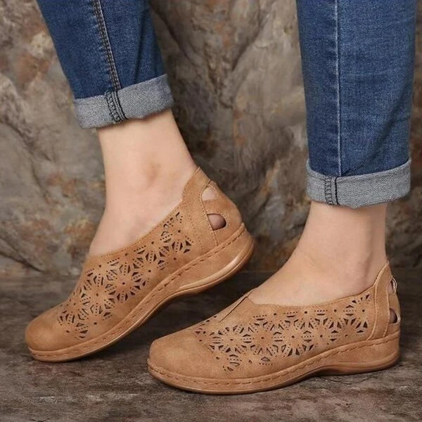 Women Hollow Out Slip Resistant Comfy Elastic Band Slip On Casual Flats