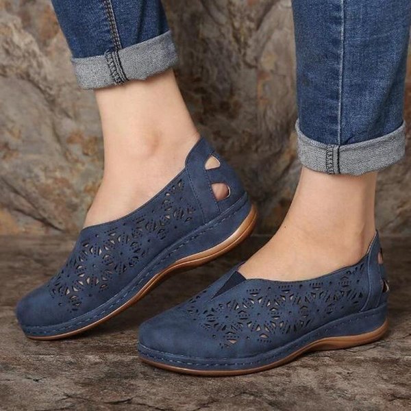 Women Hollow Out Slip Resistant Comfy Elastic Band Slip On Casual Flats