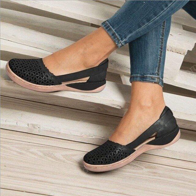 Women Wedges Hollow Out PU Summer Vintage Sandals