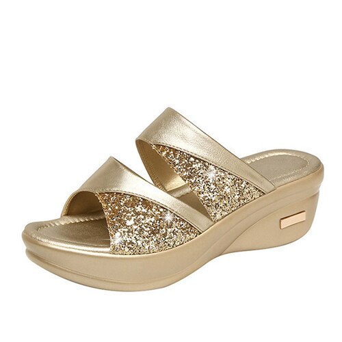 New Summer Glitter PU Wedge Platform Comfortable Sandals For Women