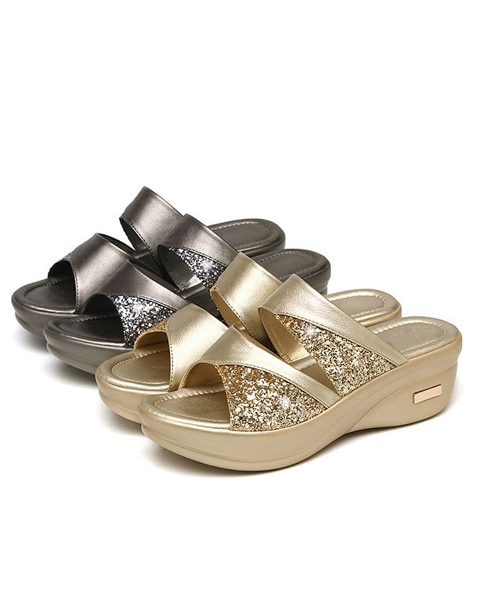 New Summer Glitter PU Wedge Platform Comfortable Sandals For Women